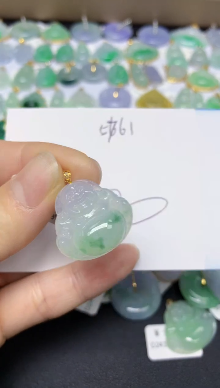 【闪购商品】翡翠挂件18K金镶嵌天然翡翠A货