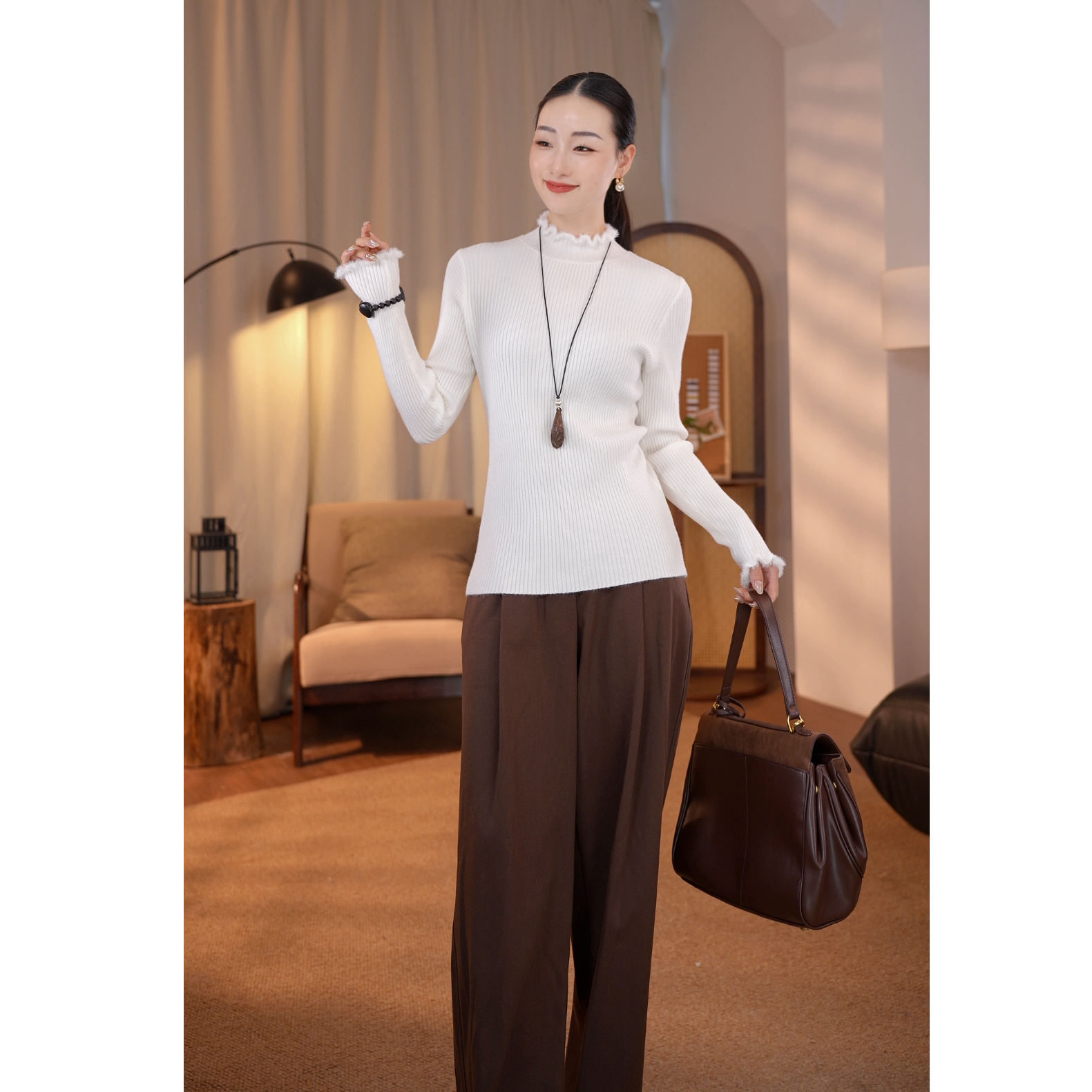 【杨左Monica】冬季新款保暖打底”绵羊毛“高领针织长袖上衣A21304