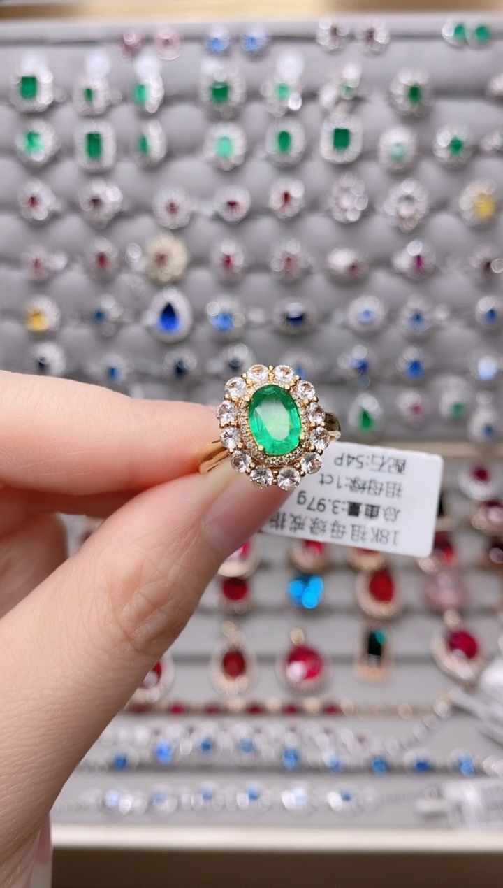 【闪购商品】祖母绿18K金戒指18K金镶嵌1