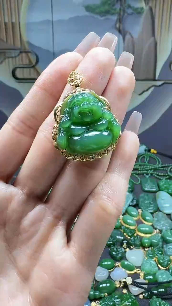 【闪购商品】和田玉挂件18K金镶嵌1