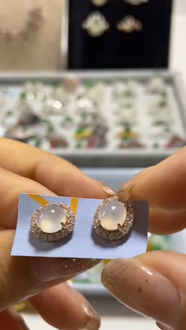 【闪购商品】翡翠戒指银S925镶嵌缅甸天然a货翡翠耳钉