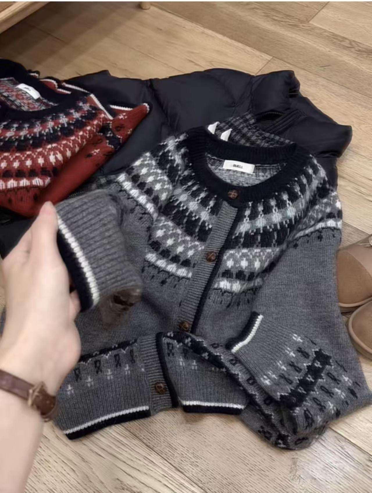 七言家  北欧繁花费尔岛！英伦灰织花开衫2