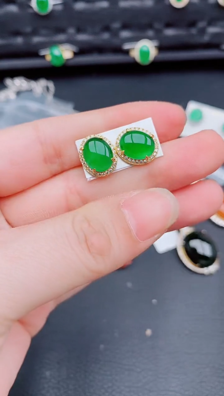 【闪购商品】翡翠耳饰银S925镶嵌天然a货翡翠307