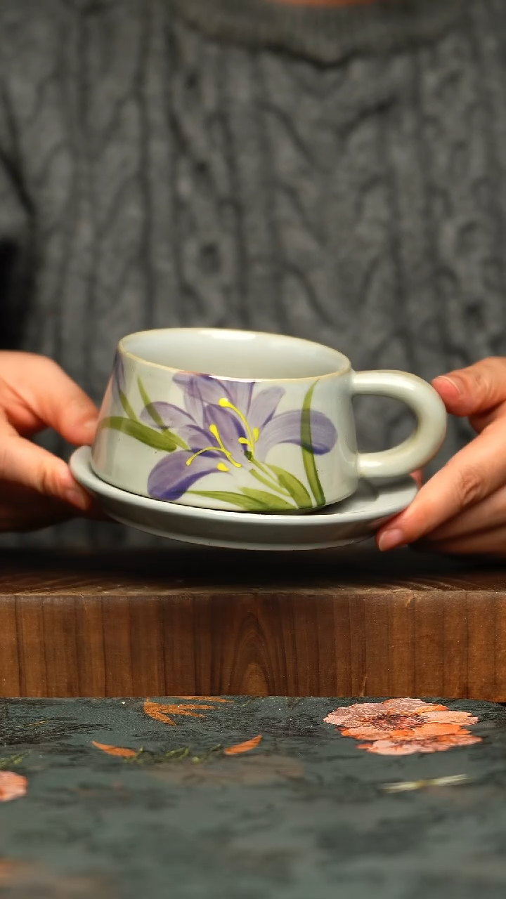 杯釉下彩手工手绘同款陶器