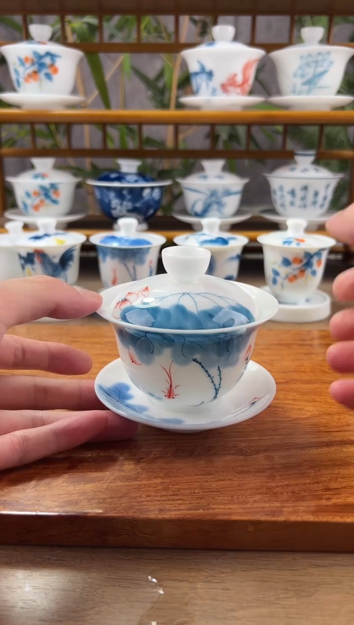 【闪购商品】微瑕高冰线条莲150ml三才盖碗