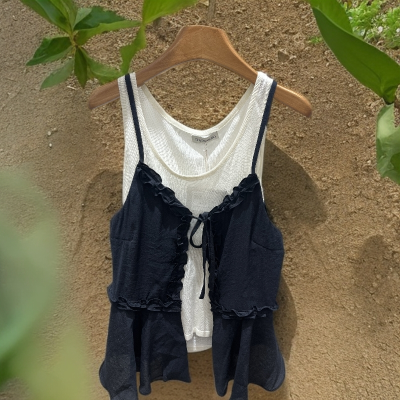 宽松型通勤背心吊带女装纯色拼接非正式学院风日奢风
