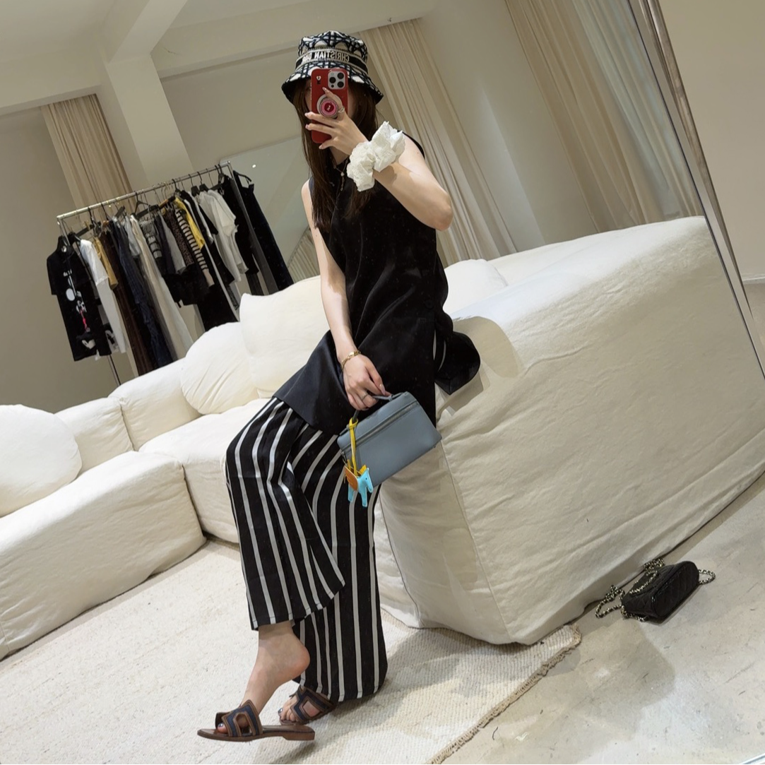 IU INC 夏季薄款条纹显瘦百搭通勤休闲裤