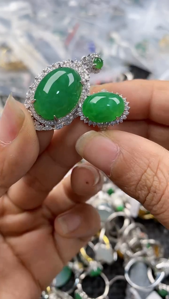 银S925镶嵌戒指翡翠1212---9