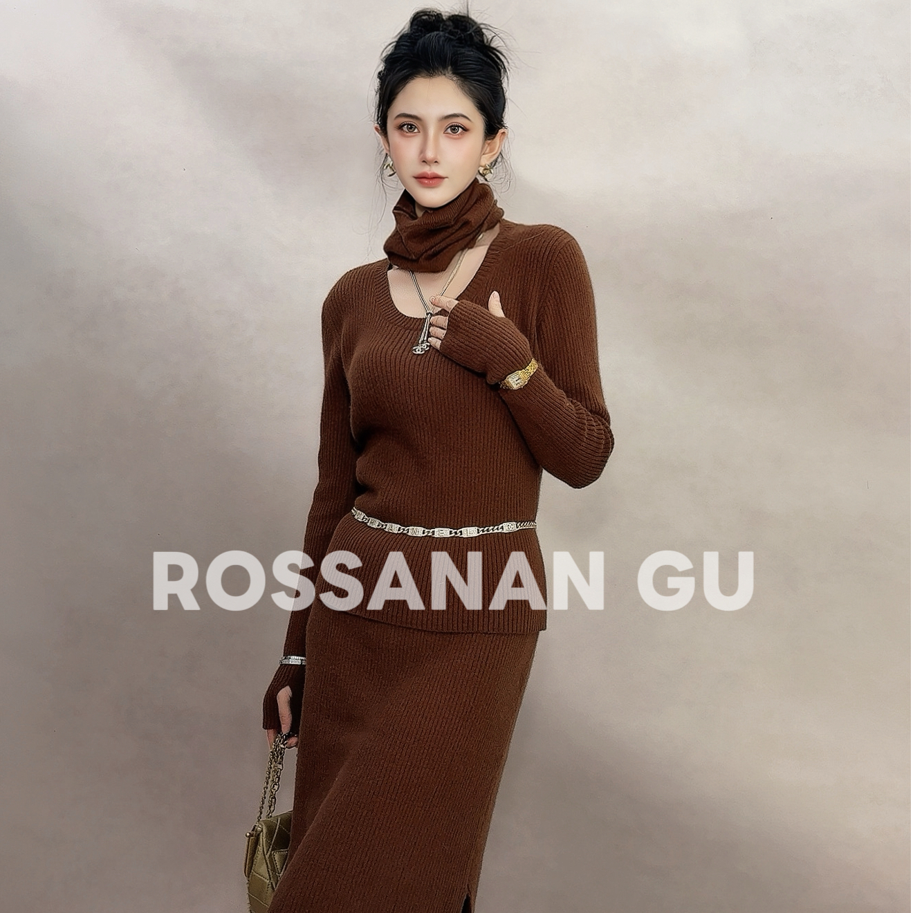  ROSAN【中古珍藏】顶奢阿拉善绒绒复古风情显身材保暖上衣半裙