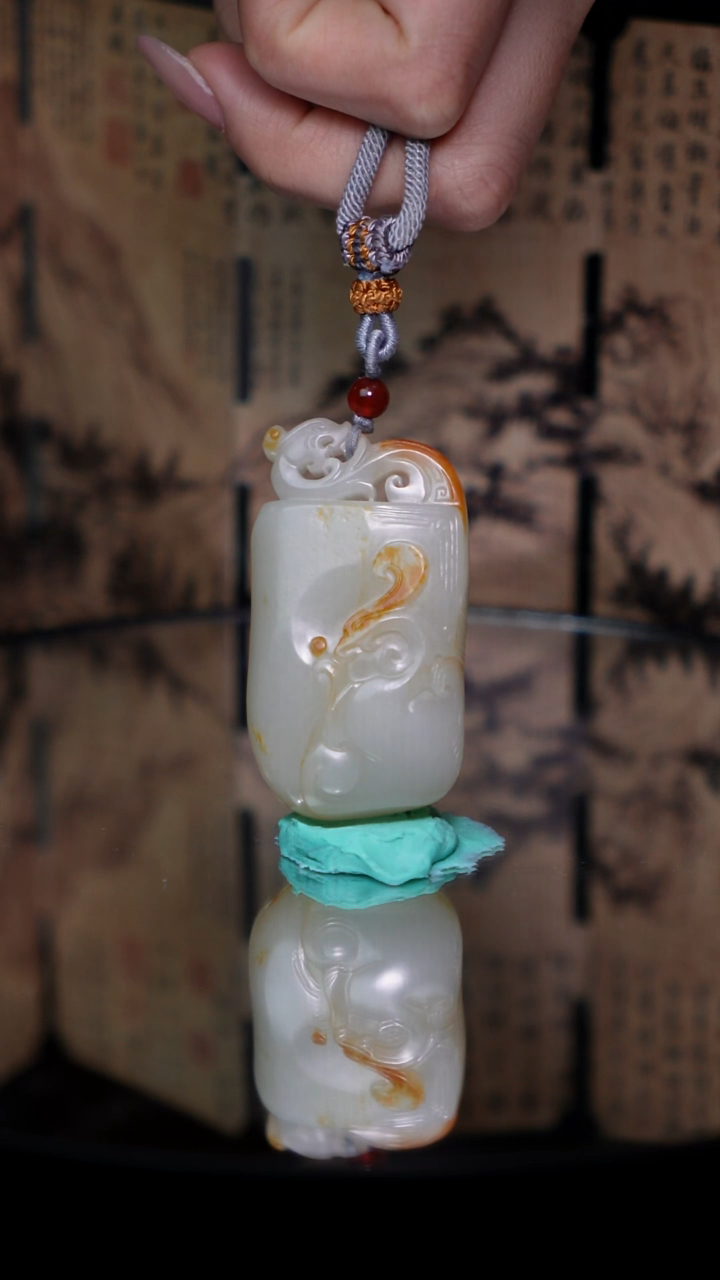 未镶嵌和田玉挂件58克新疆子料独子龙凤成祥挂件