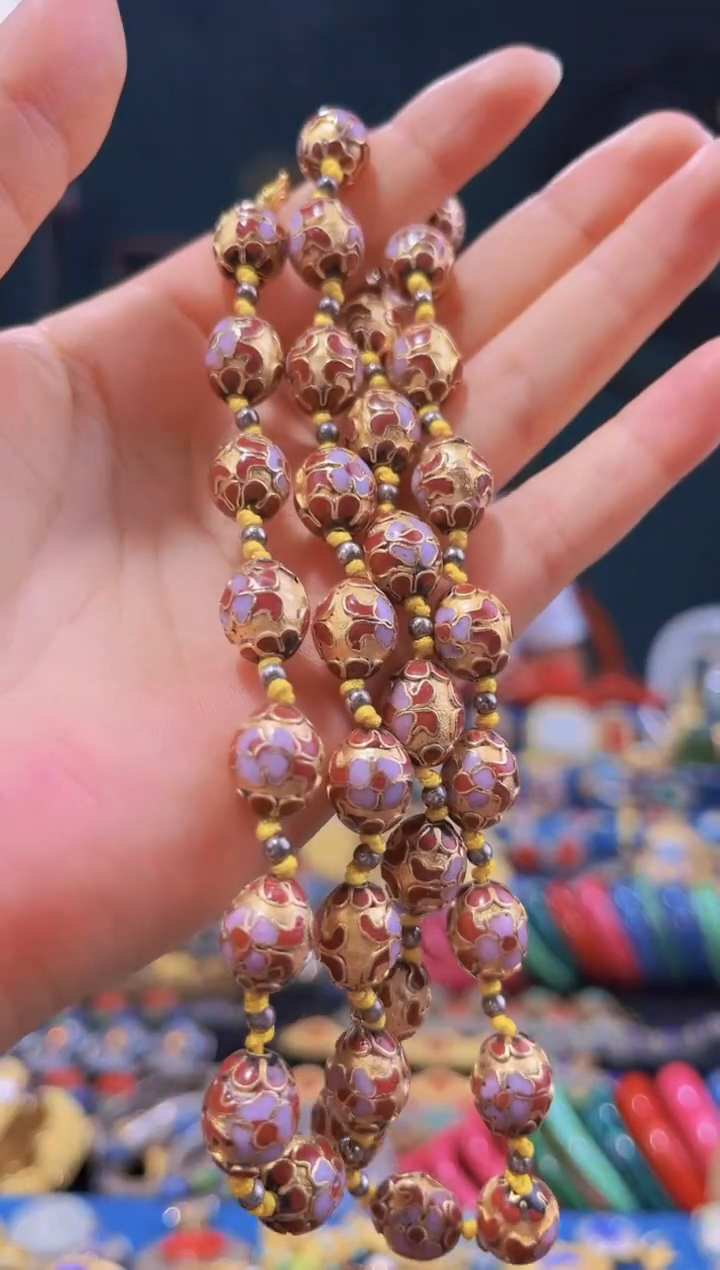 非遗 景泰蓝项链 金地枣珠隔珠款