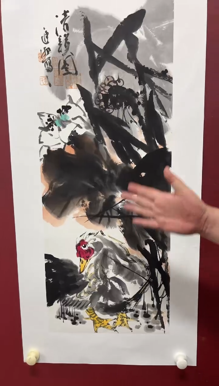 国画李进潮-2.7平尺-花鸟-纸片-带书