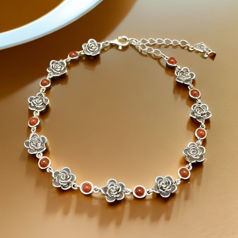 坠链均925银 民族风花朵镶嵌手链 SL00478