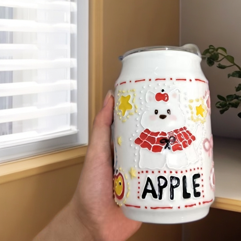 手工手绘无编码小熊罐罐杯
