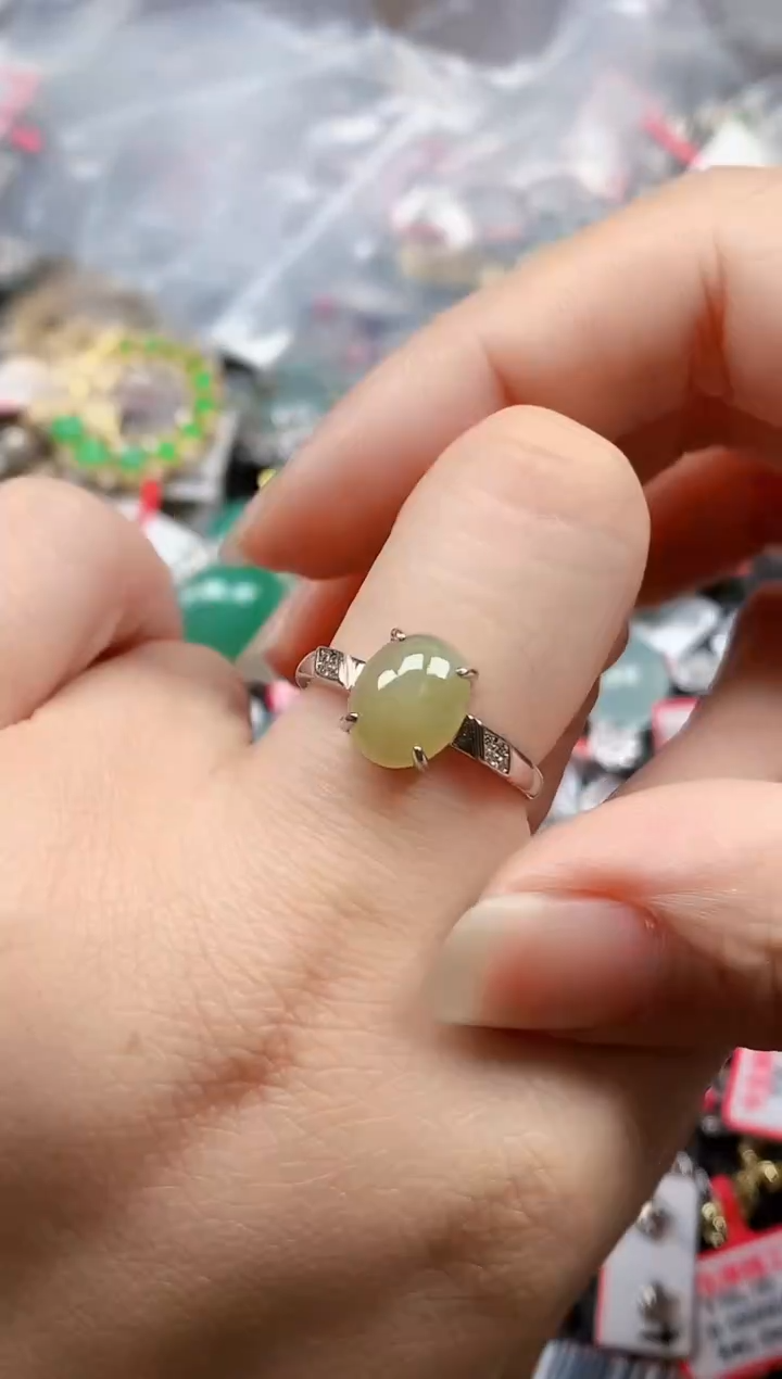 银S925镶嵌戒指翡翠天然A货缅甸翡翠
