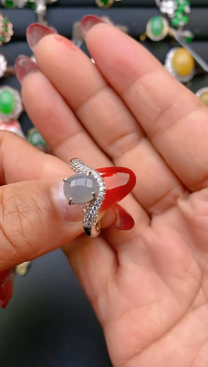 【闪购商品】翡翠戒指银S925镶嵌天然A货翡翠1