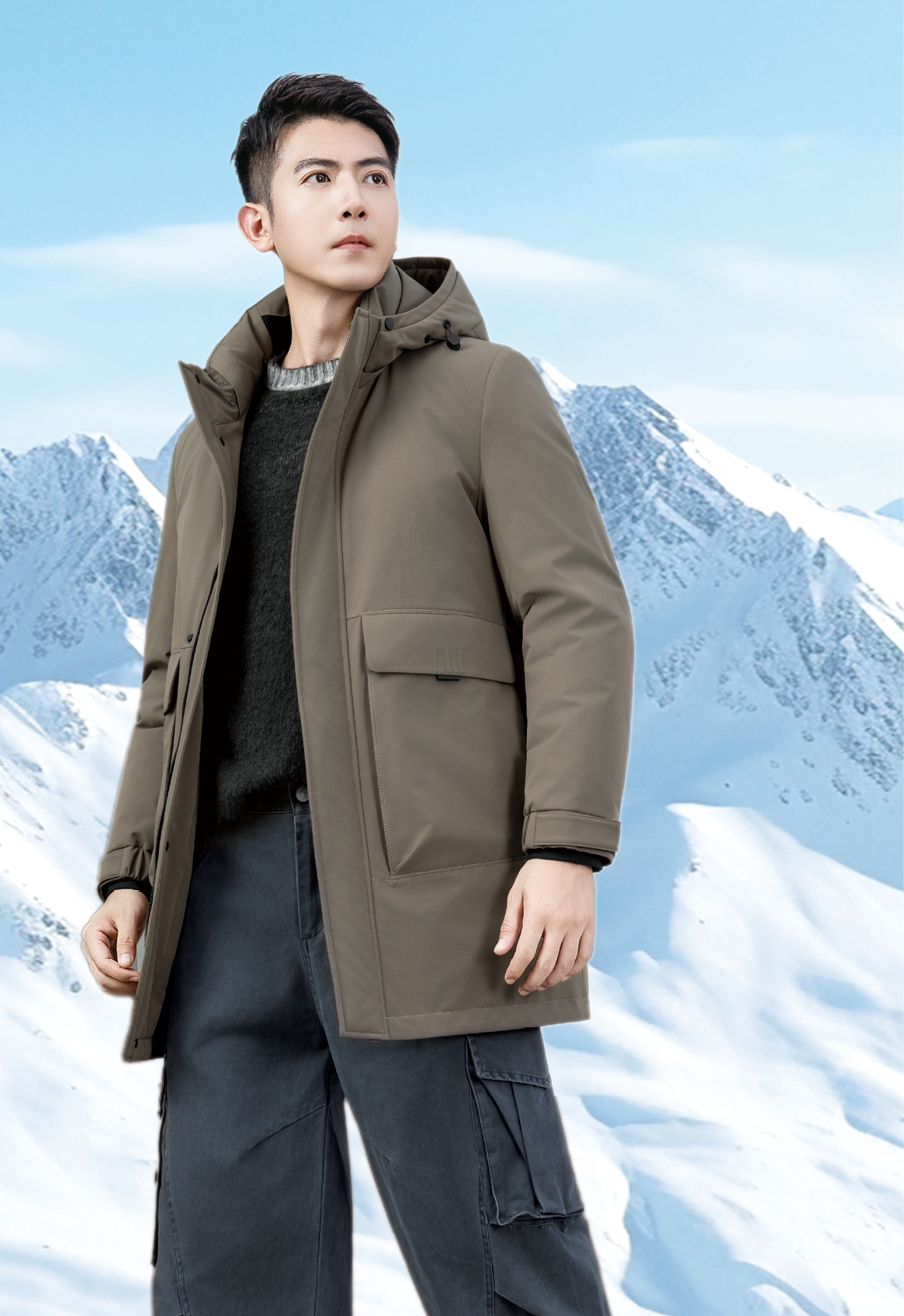 鹅刀翎2025冬季新款商务风中长款男士鸭吊绒羽绒服时尚-XK-6633