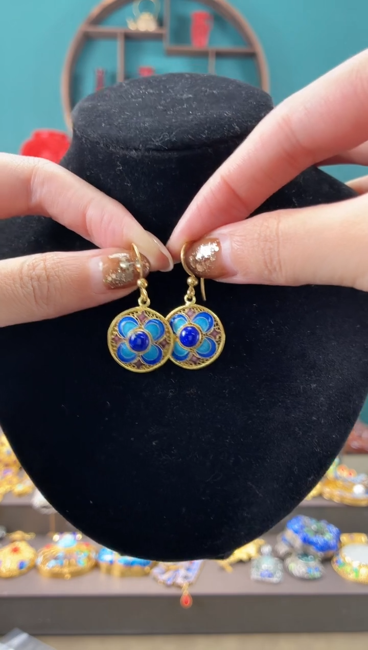 非遗手工花丝镶嵌耳环 