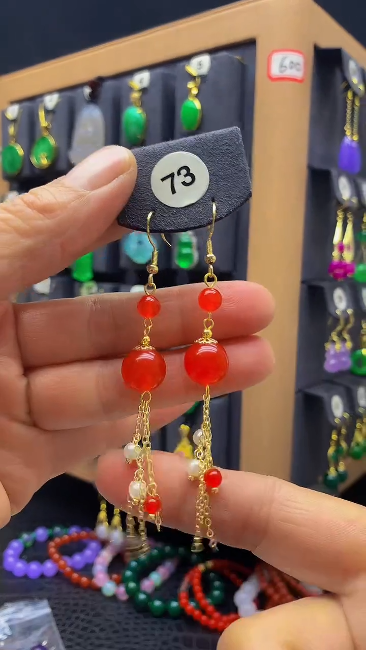 【闪购商品】玛瑙/玉髓耳环银S925镀金镶嵌耳坠