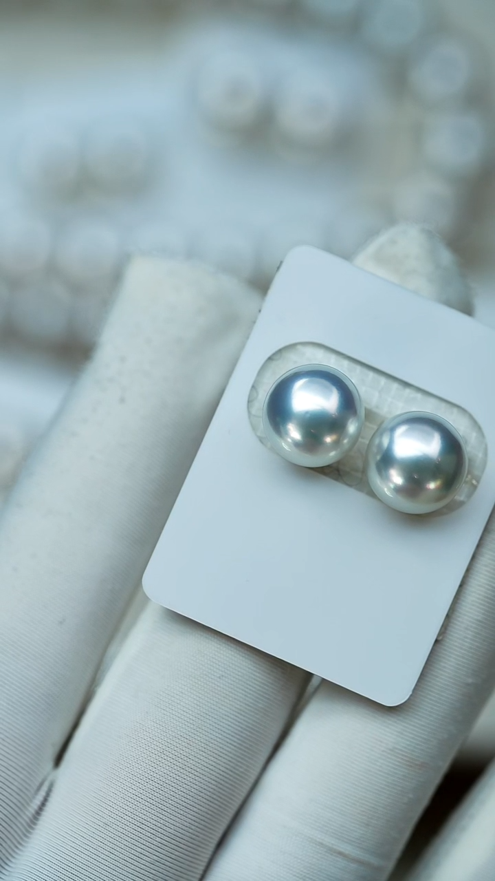 未镶嵌裸珠海水珍珠澳白银蓝光10-11mm对珠裸珠