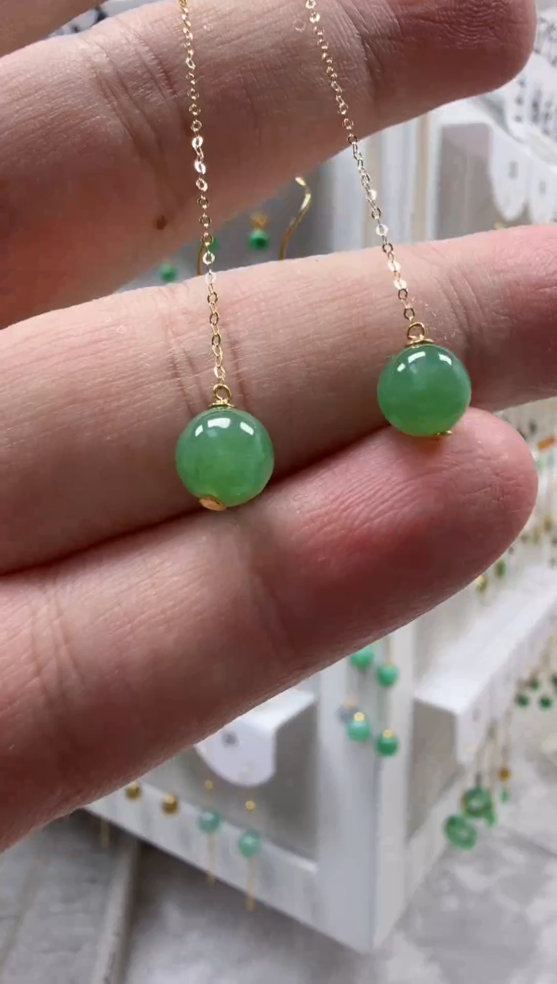 18K金镶嵌翡翠耳饰缅甸天然A货翡翠