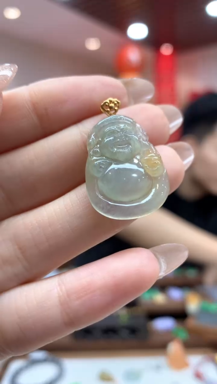 【闪购商品】翡翠吊坠(不含链)18K金镶嵌财神
