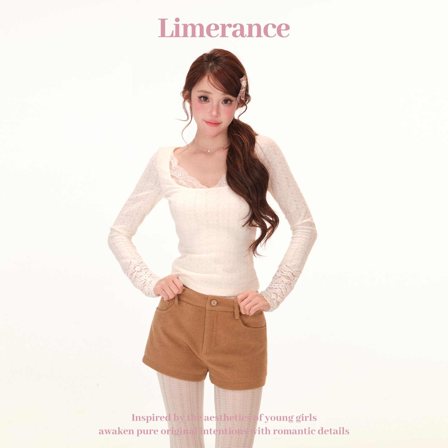 少女恋刊 绒绒微透感纯欲感蕾丝花边大U领打底衫秋冬