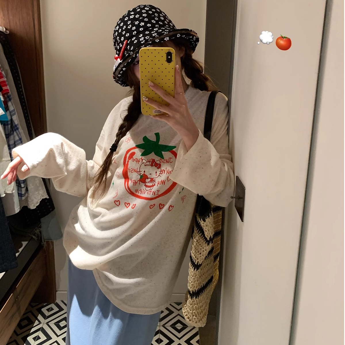 休闲衣服女慵懒风圆领t恤宽松长袖设计感上衣薄款防晒罩衫空调衫N