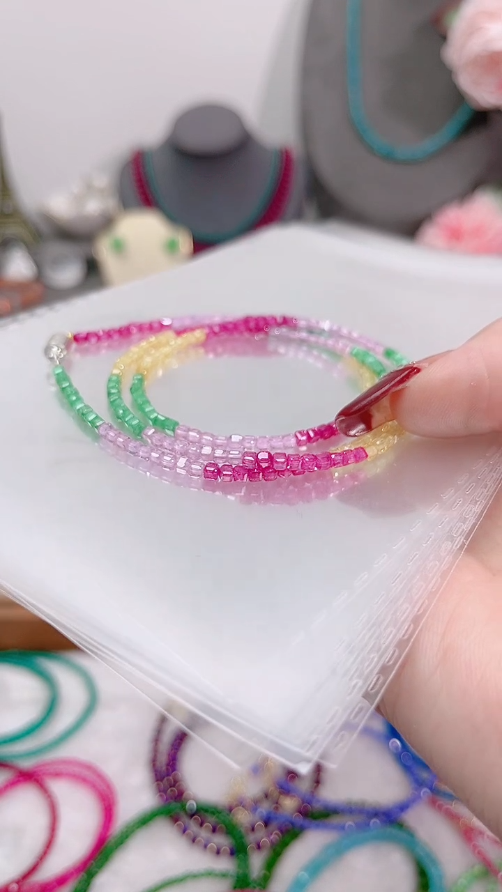 手链彩色蓝宝石银S925镶嵌三圈多宝99