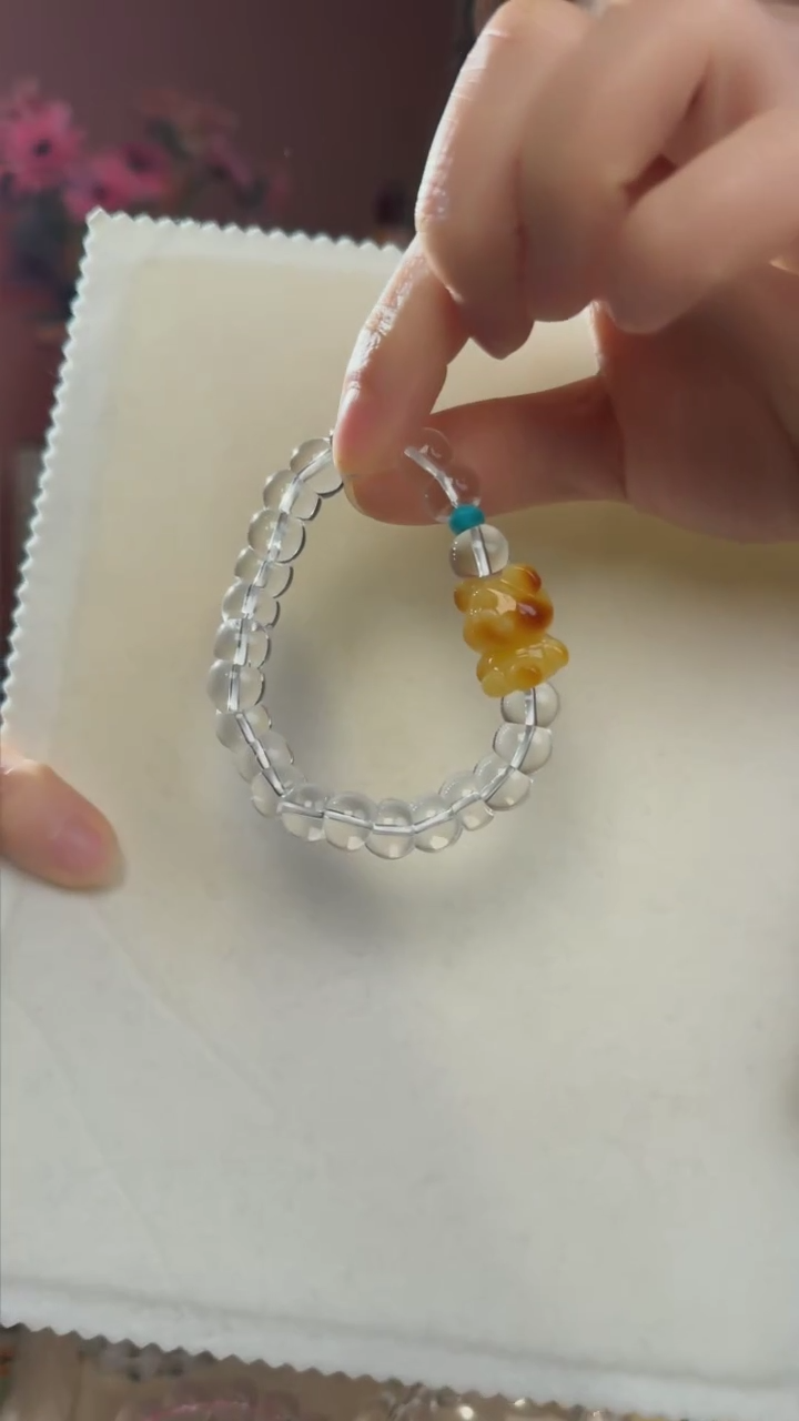 【闪购商品】水晶手串未镶嵌天然白水晶搭配小熊手串