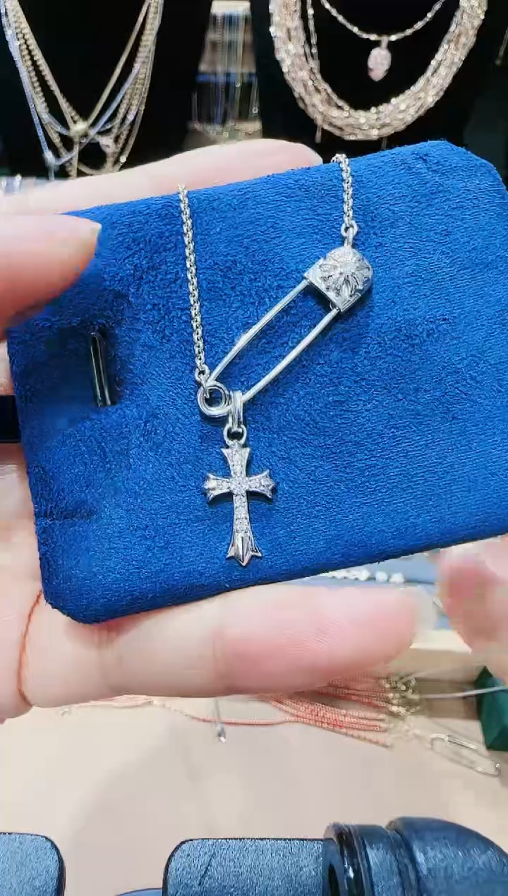 【闪购商品】钻石项链18K金镶嵌别针项链