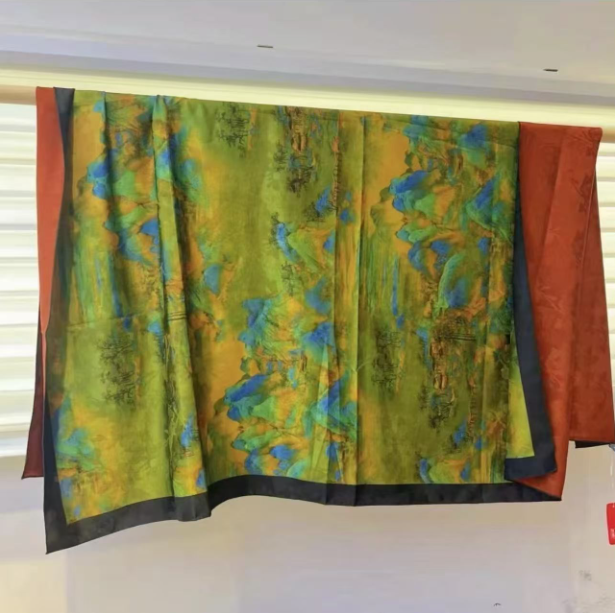 重磅高货!S15【千里江山图】140*140女士高端时尚百搭丝巾披肩围巾