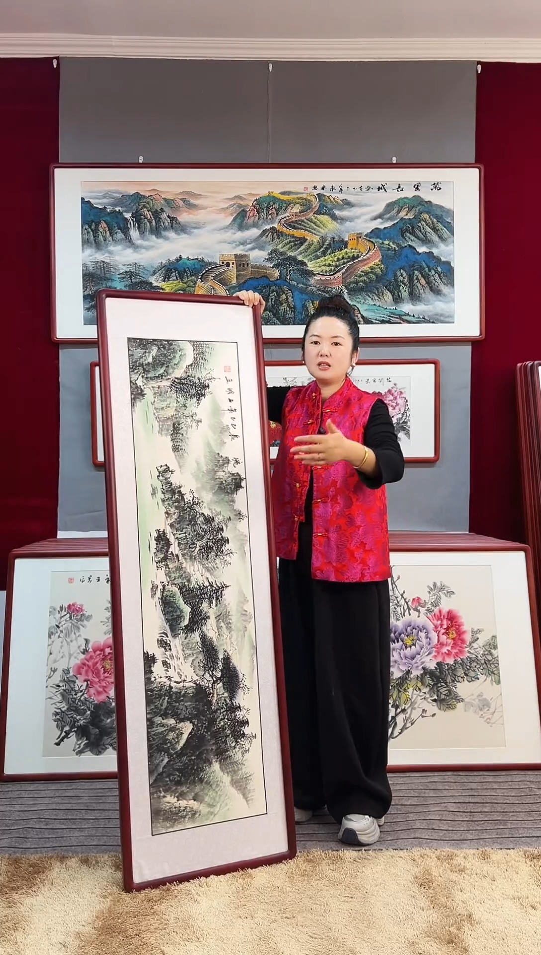 国画手绘横幅源远流长带框163*48厘米