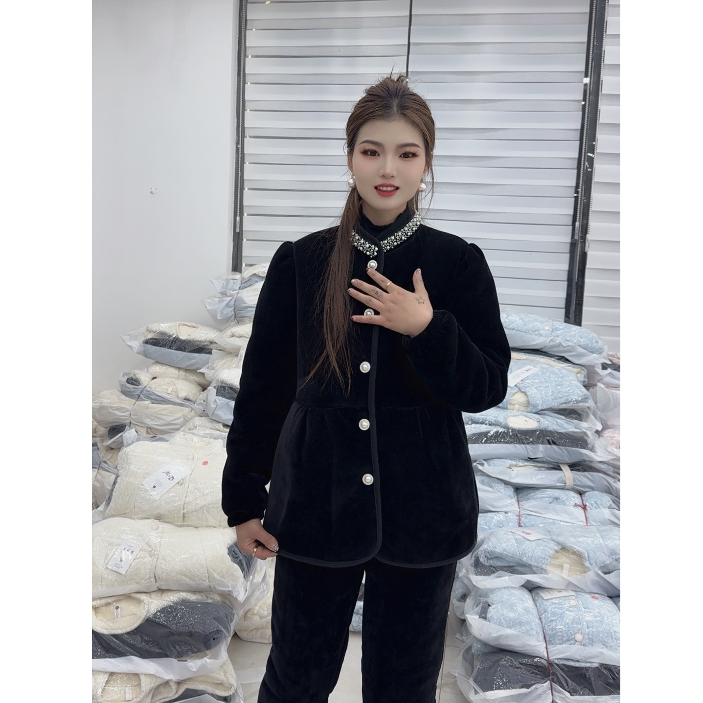 珍珠领洋气小香风套装家居服外穿套装