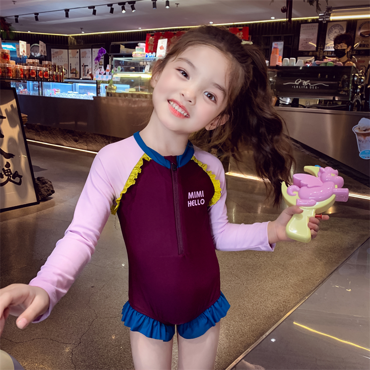 【现货】米米哈罗女童简约度假温泉长袖短袖连体泳衣泳装X25192 193