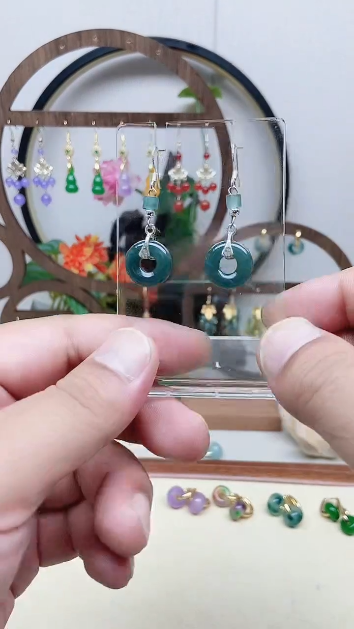 银S925镶嵌翡翠耳饰33号