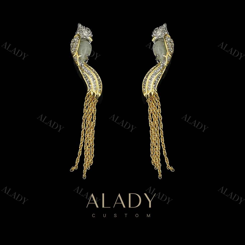 铜合金合成锆石耳饰 AB爱情鸟双宿双飞小众设计款耳夹