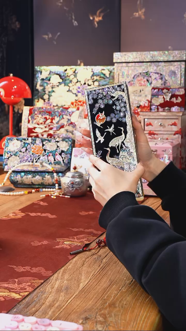 【闪购商品】瓷片螺钿工艺香椿木首饰盒