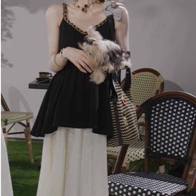 中长裙拼色夏季拉链提花连衣裙（夜太美）