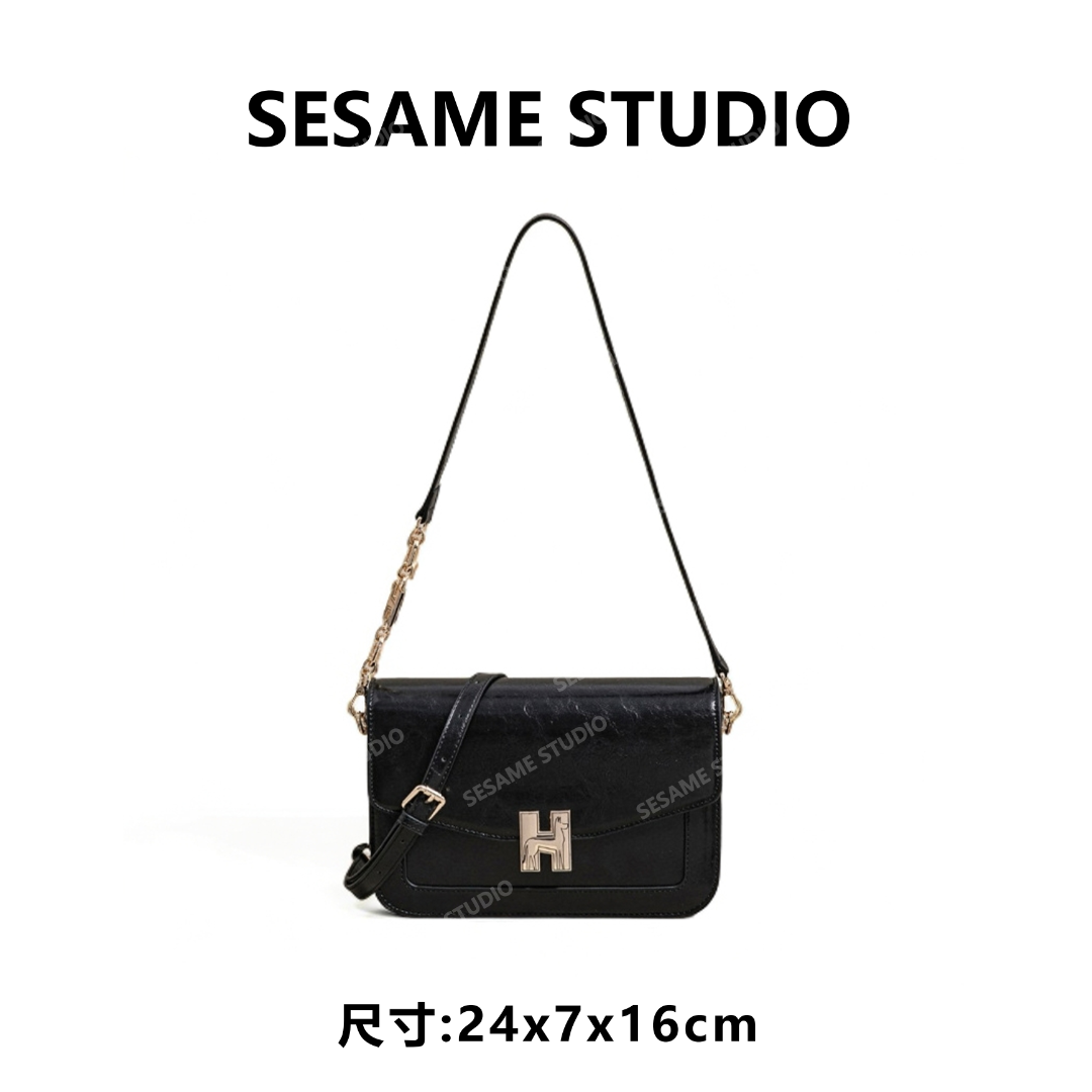 【芝麻集】SK-83301-黑色RAIN.CUN休闲时尚百搭腋下女包