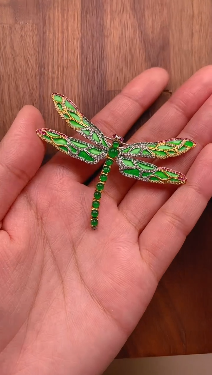【闪购商品】翡翠吊坠(不含链)银S925镶嵌蜻蜓胸针