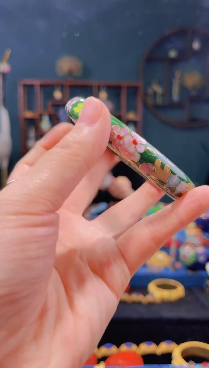 景泰蓝棍镯粗绿色圈口55-60