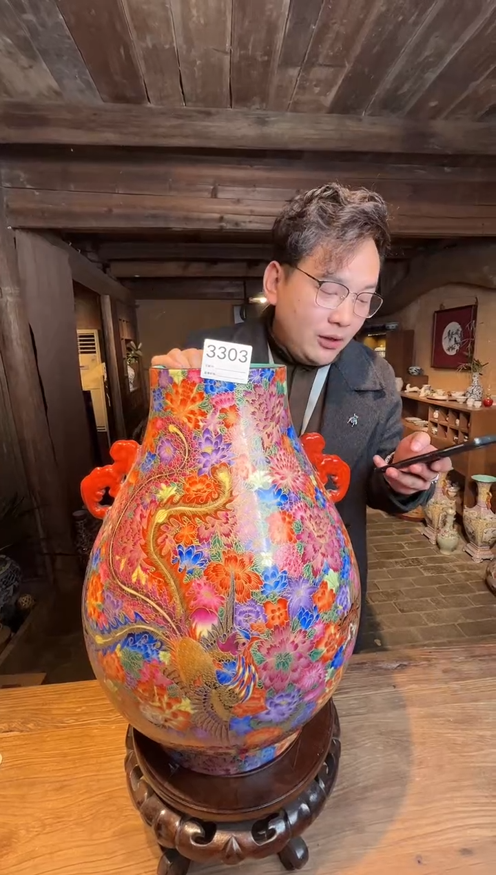 【闪购商品】瓷片景德镇陶瓷掐金丝赏瓶3303