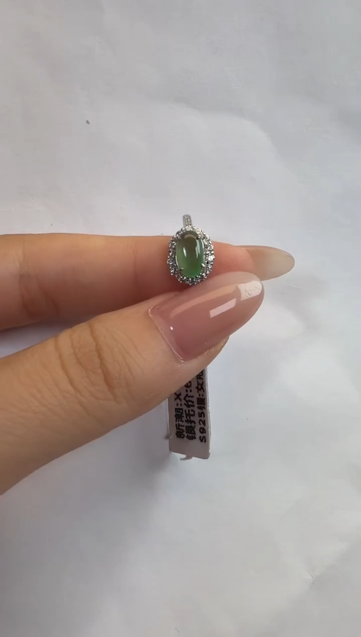 银S925镶嵌戒指翡翠925银镶缅甸A货翡翠戒指73