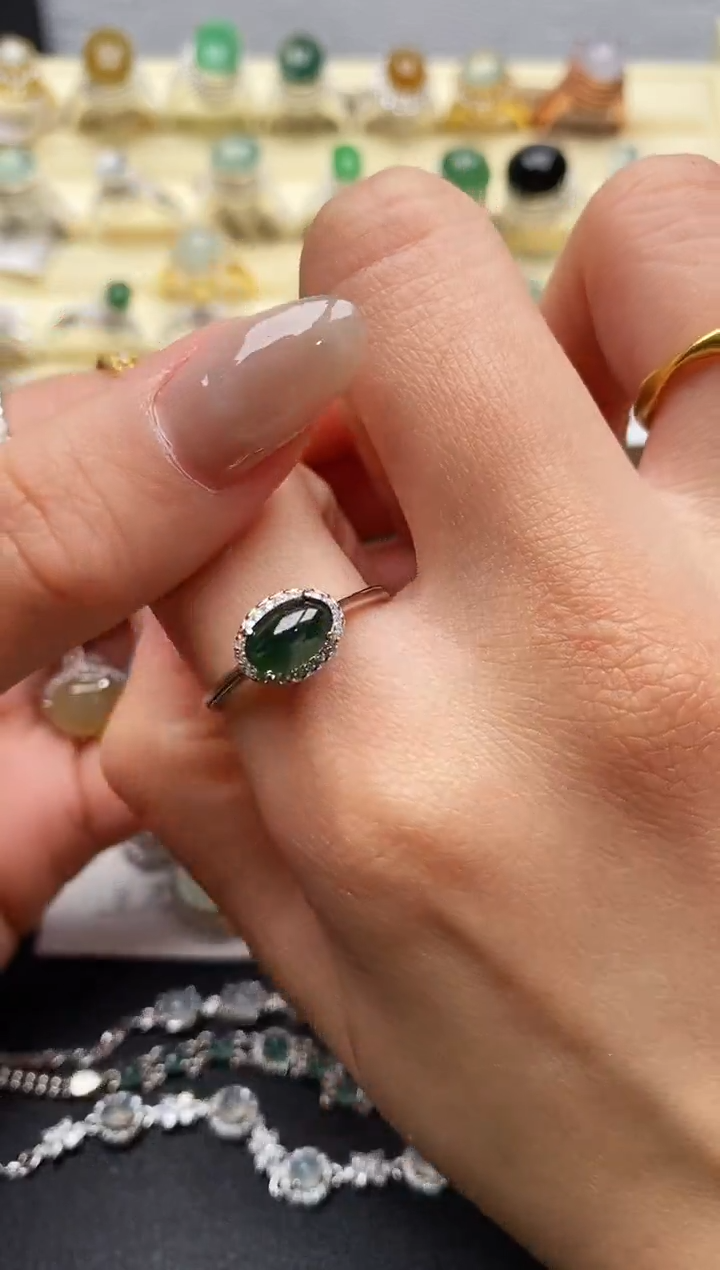 【闪购商品】翡翠戒指银S925镶嵌缅甸翡翠4   1+10