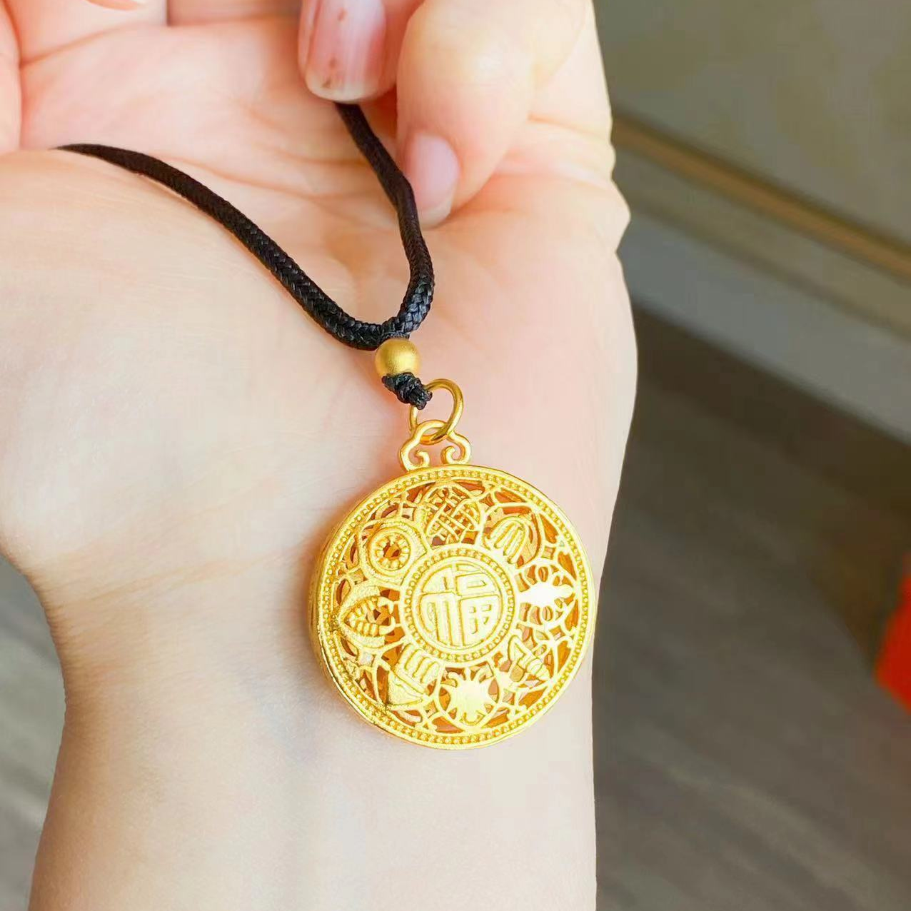 铜合金吊坠 精工 八宝罗盘吊坠时尚百搭国潮风双面镂空吊坠