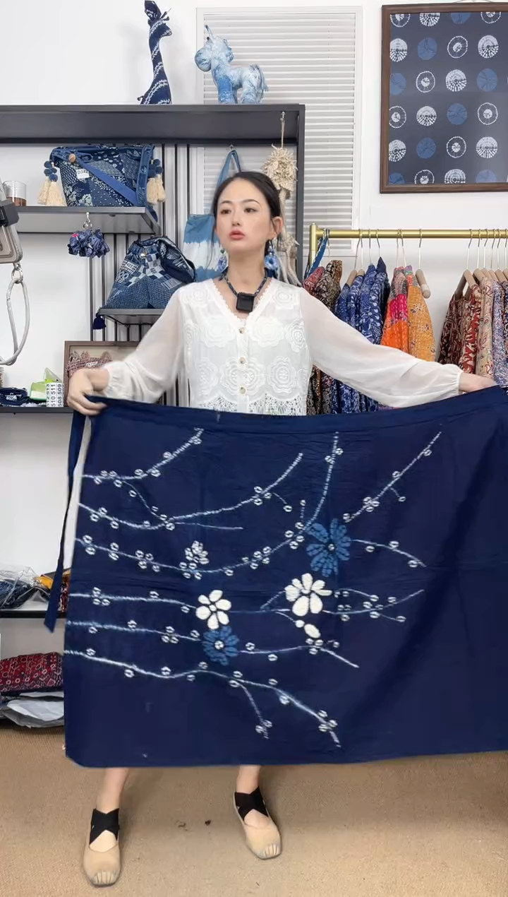 【闪购商品】梅花古法冷染白族扎染裹裙85cm