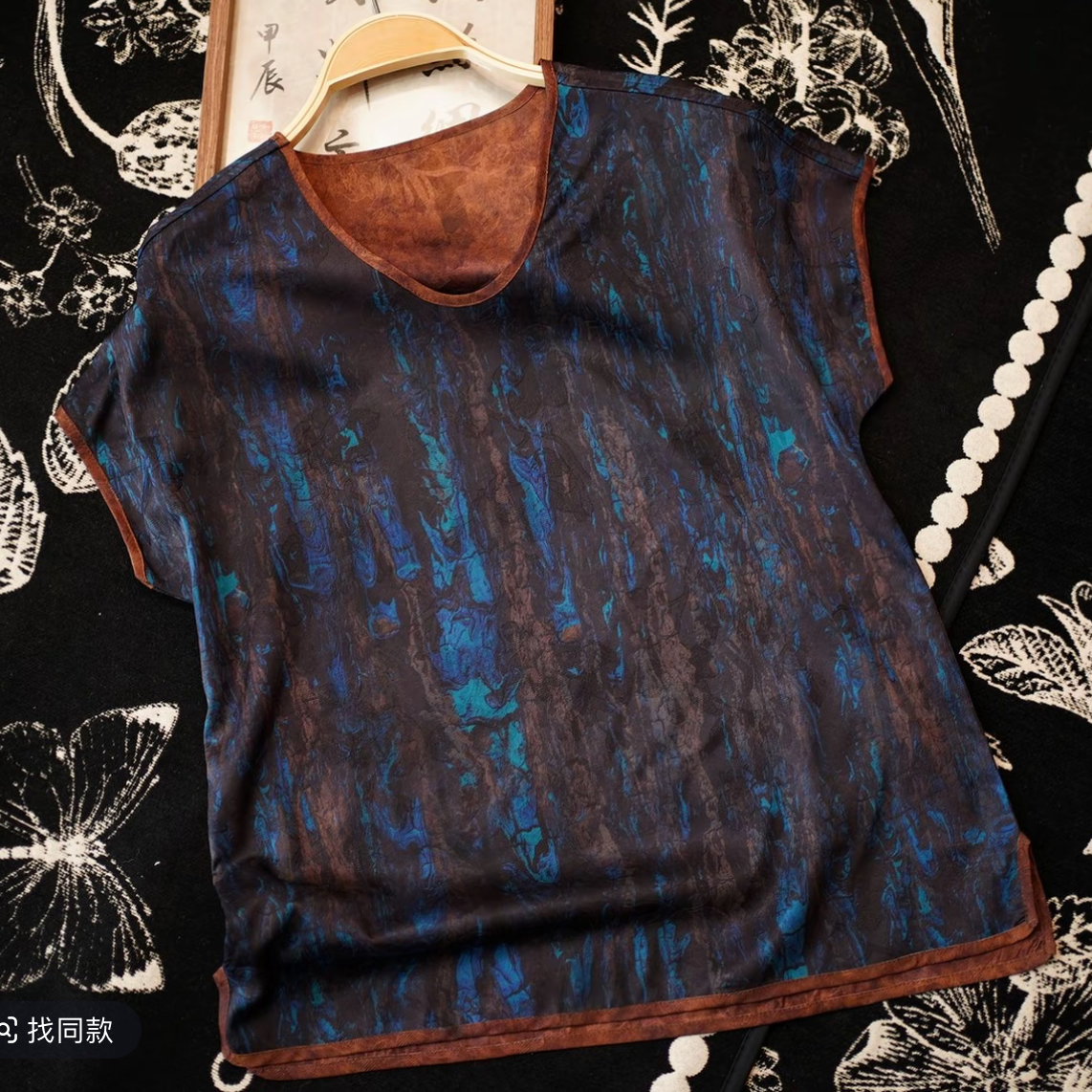 1218蓝底上衣高端领透气夏季妈妈装