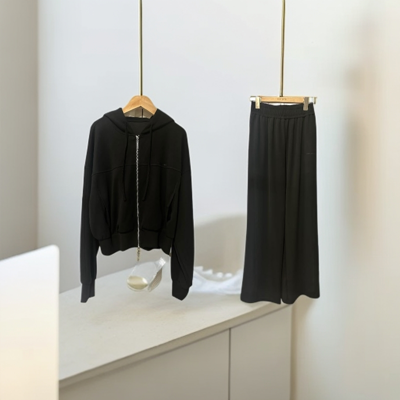 慵懒风休闲连帽开衫卫衣+休闲裤套装