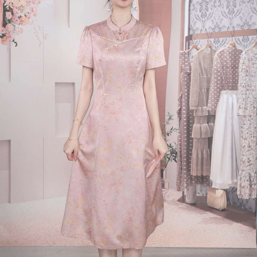 [111]2025夏季新款气质修身百搭显瘦立领连衣裙